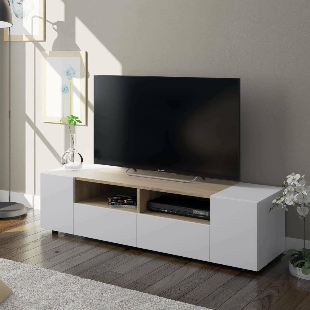 Console porta TV con vano contenitore con ripiani bianco