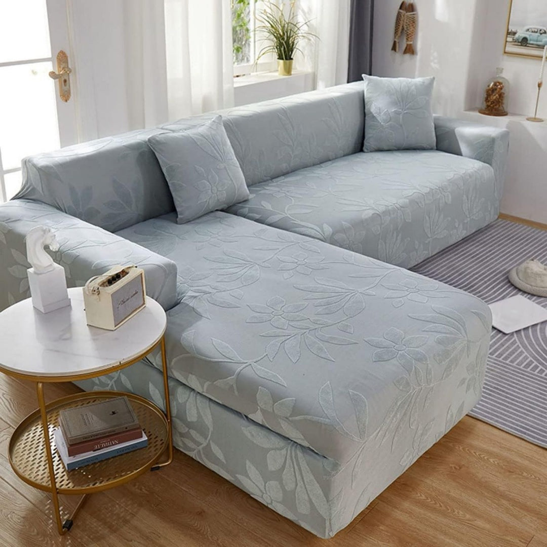 Divano confortevole YOPOIY Foglie Jacquard Copridivano Penisola grigio