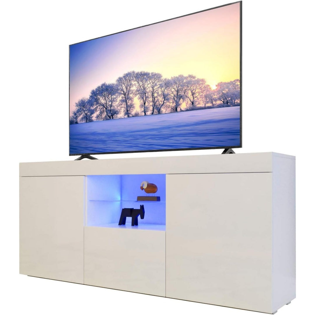 Mobile audiovisivo bianco con illuminazione LED con vetro