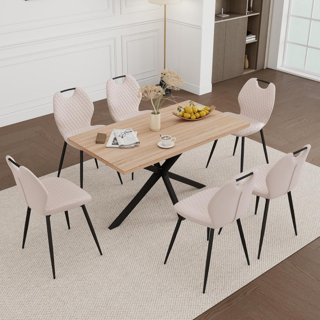 Set sala da pranzo struttura in metallo rivestimento in velluto beige