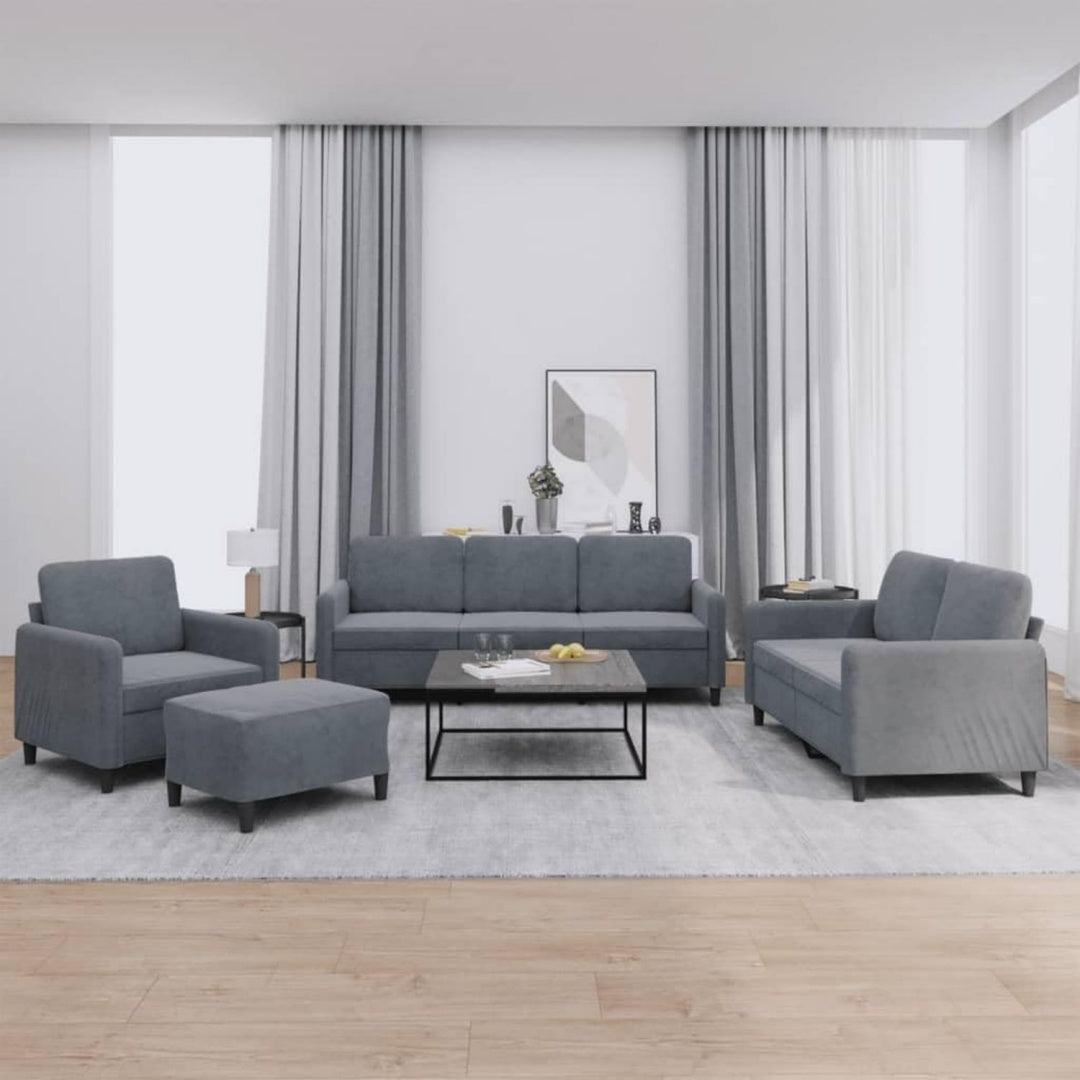 Divano confortevole grigio scuro con braccioli rivestimento in velluto